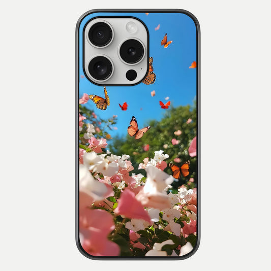 Butterflies In Bloom Sky Glass Case For iPhone 16 Pro by Custom World