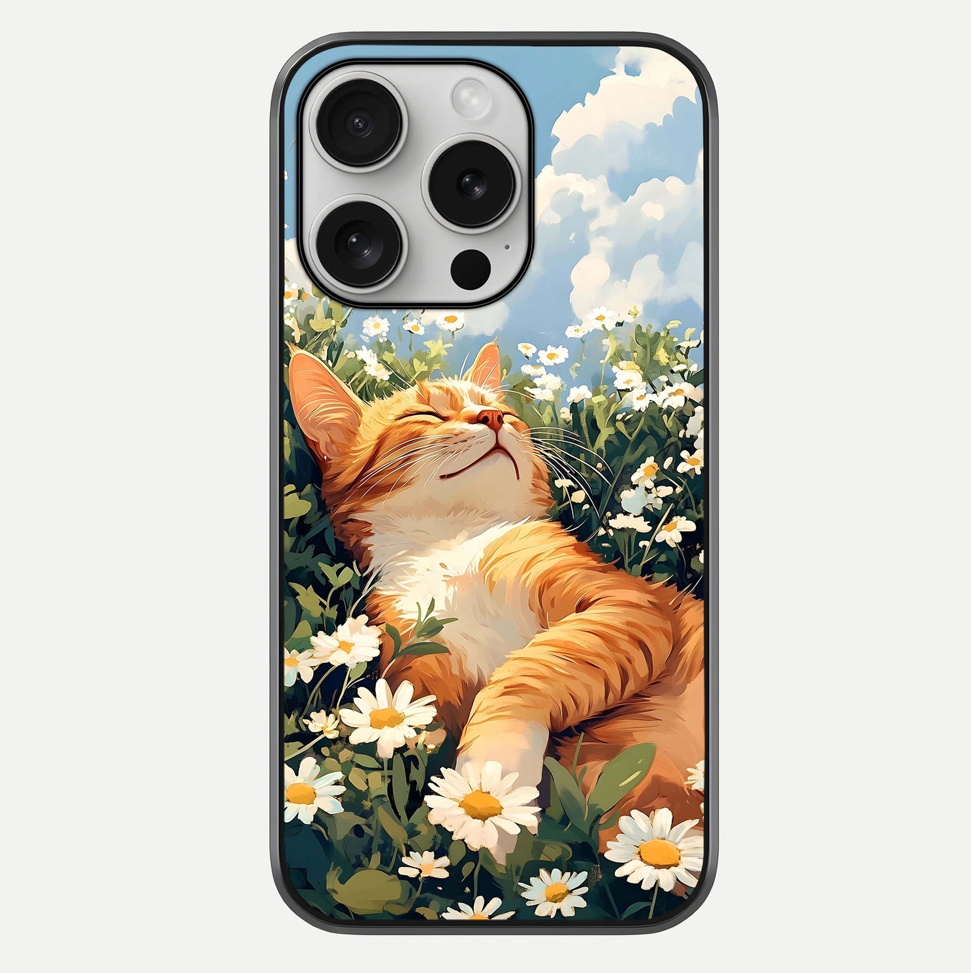 Cat & Flowers View Glass Case For iPhone 16 Pro by Custom World