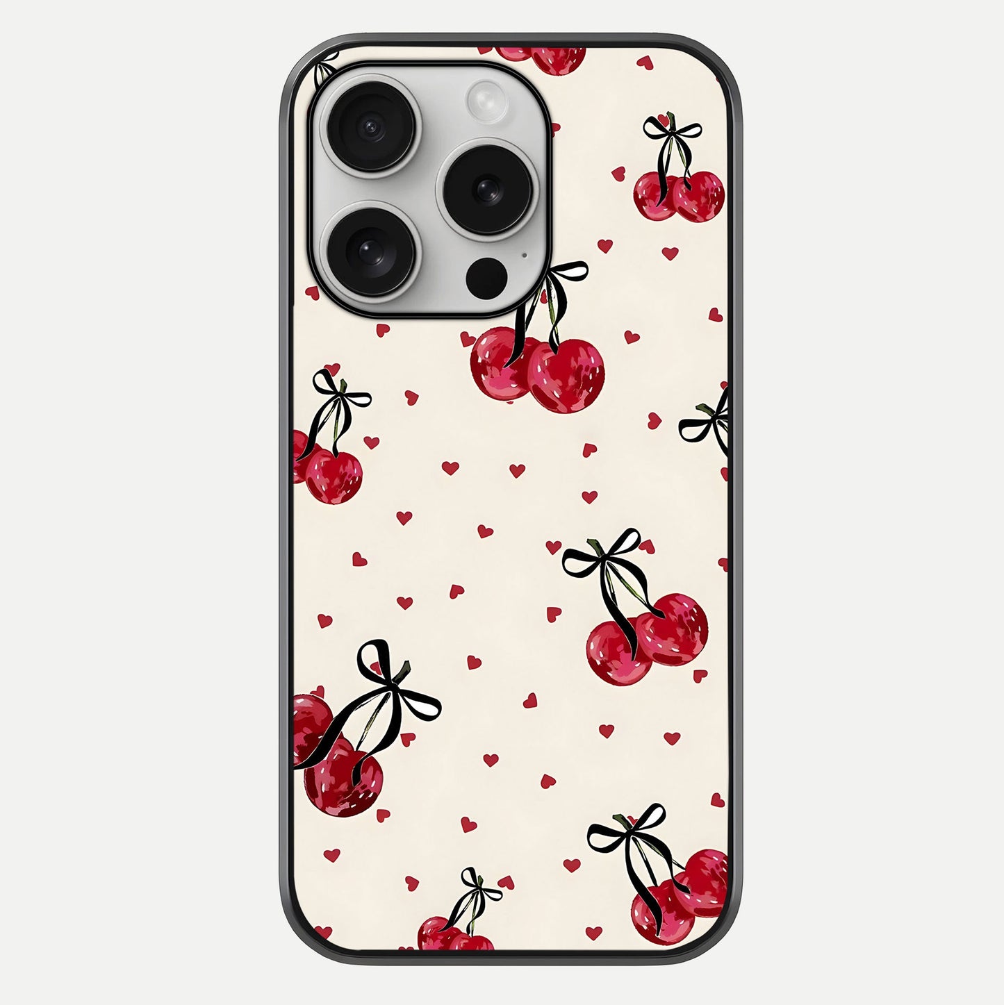 Cherry Heart Bow Glass Case For iPhone 16 Pro by Custom World