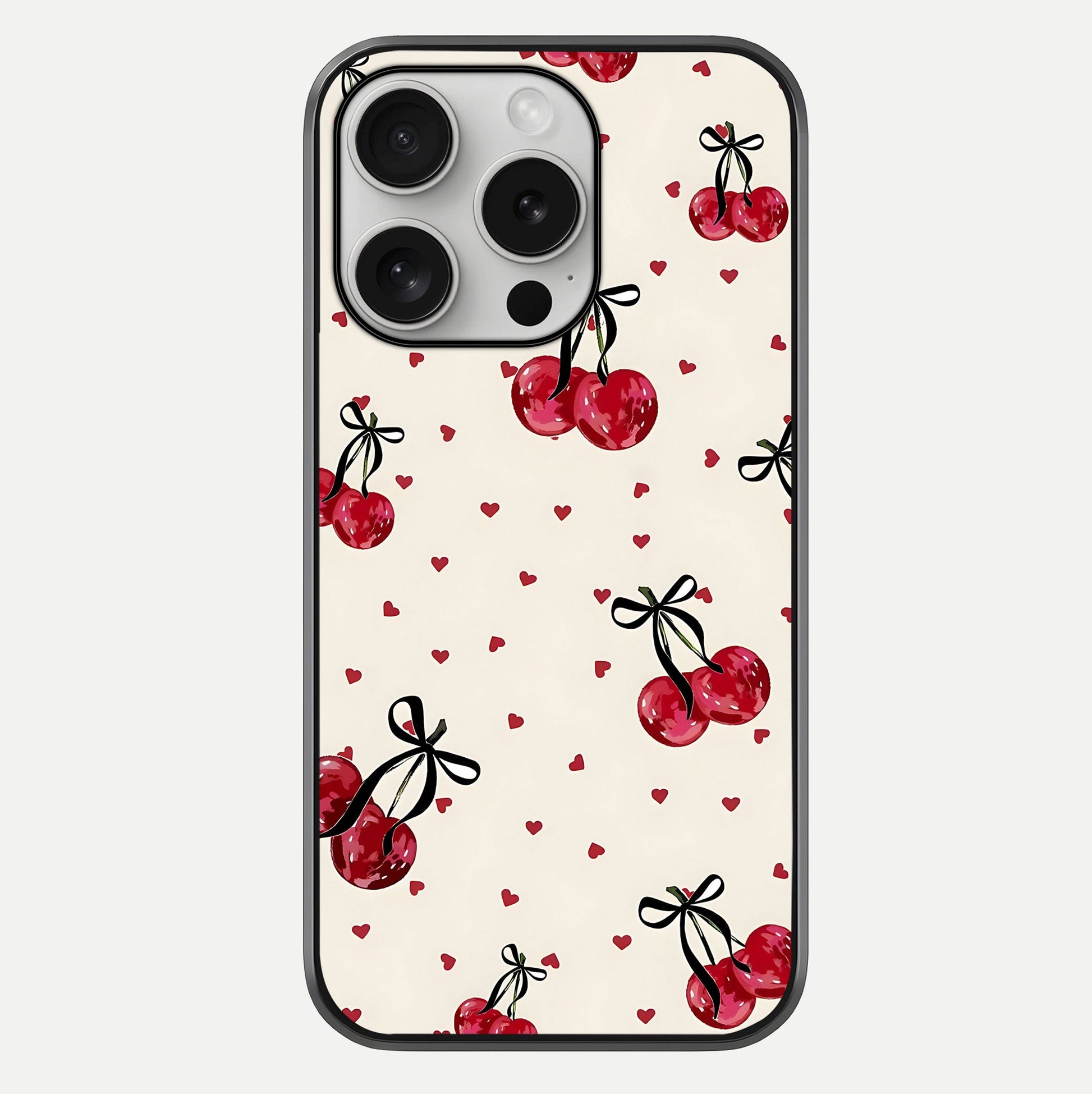 Cherry Heart Bow Glass Case For iPhone 16 Pro by Custom World