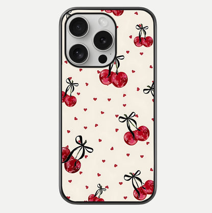Cherry Heart Bow Glass Case For iPhone 16 Pro by Custom World