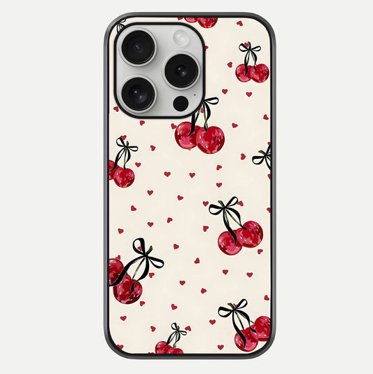 Cherry Heart Bow Glass Case For iPhone 16 Pro by Custom World