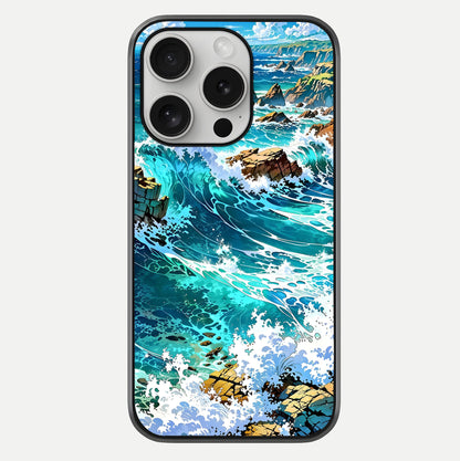 Coastal Blue Waves Glass Case For iPhone 16 Pro by Custom World