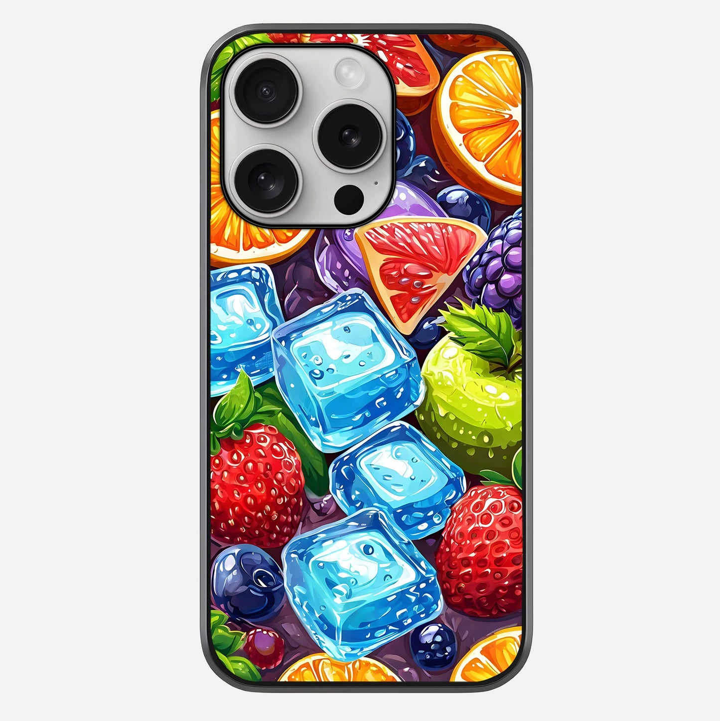 Colorful Fruits With Ice Glass Case For iPhone 16 Pro by Custom World
