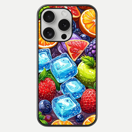 Colorful Fruits With Ice Glass Case For iPhone 16 Pro by Custom World