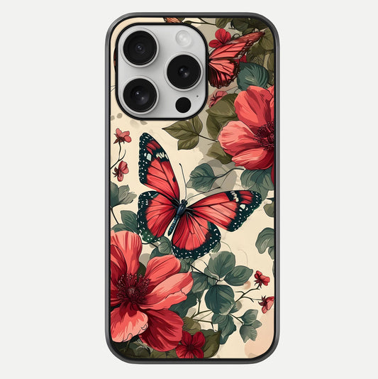 Crimson Butterfly Garden Glass Case For iPhone 16 Pro by Custom World
