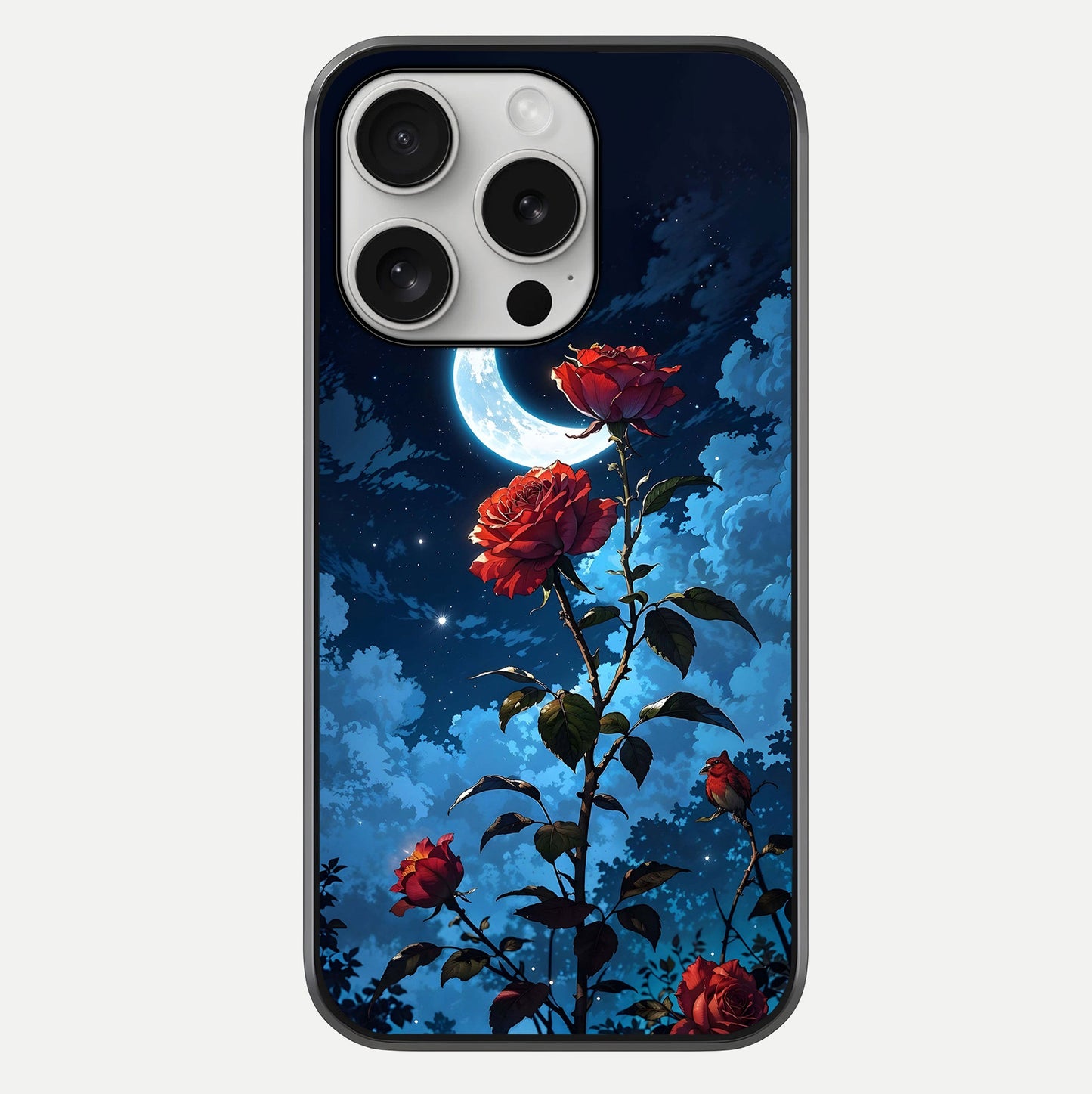 Crimson Rose Moon Glass Case For iPhone 16 Pro by Custom World