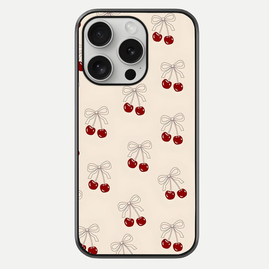 Cute Cherry Pattern Glass Case For iPhone 16 Pro by Custom World