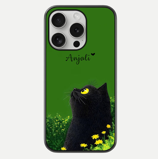 Emerald Cat Custom Name Glass Case For iPhone 16 Pro by Custom World