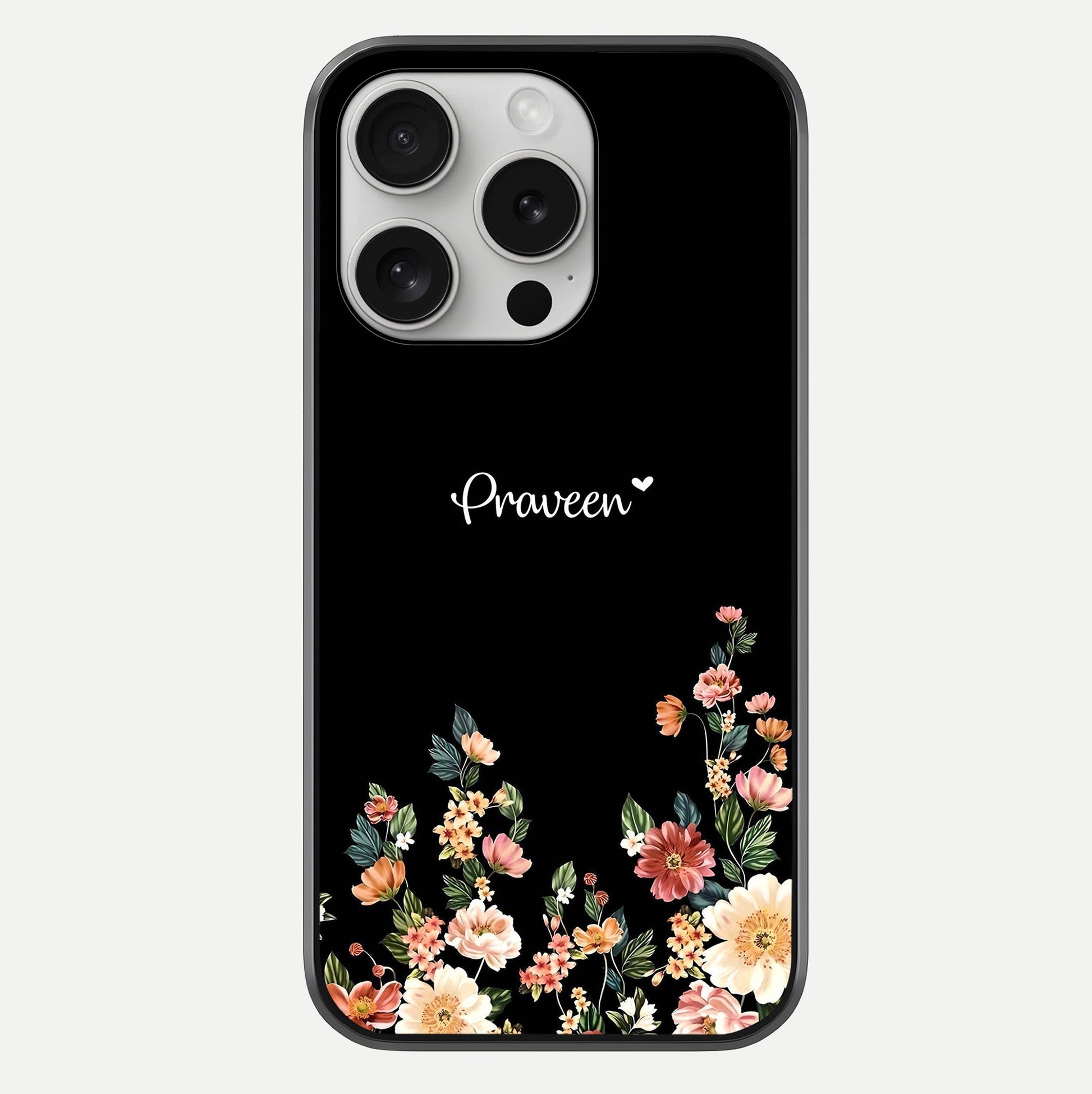 Floral Design Personalized Custom Name Glass Case For iPhone 16 Pro by Custom World