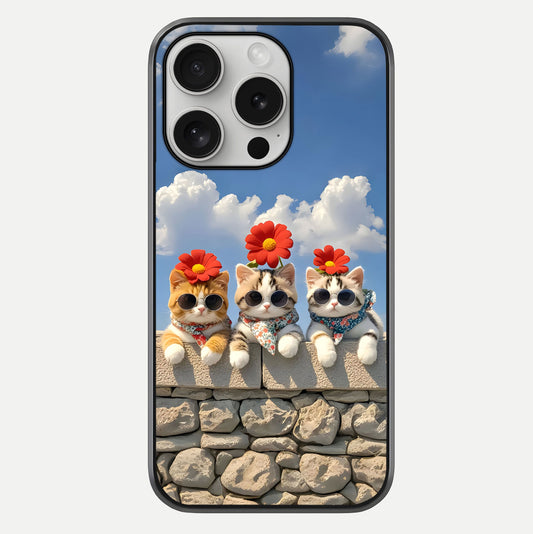 Floral Kitty Squad Glass Case For iPhone 16 Pro by Custom World