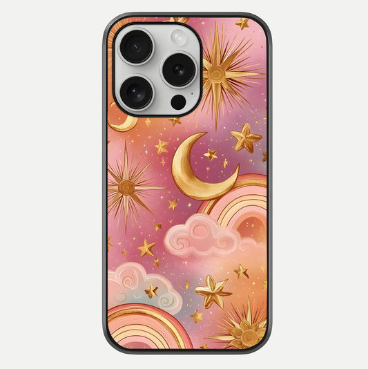 Golden Celestial Dreams Glass Case For iPhone 16 Pro by Custom World