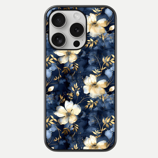 Golden Midnight Bloom Glass Case For iPhone 16 Pro by Custom World