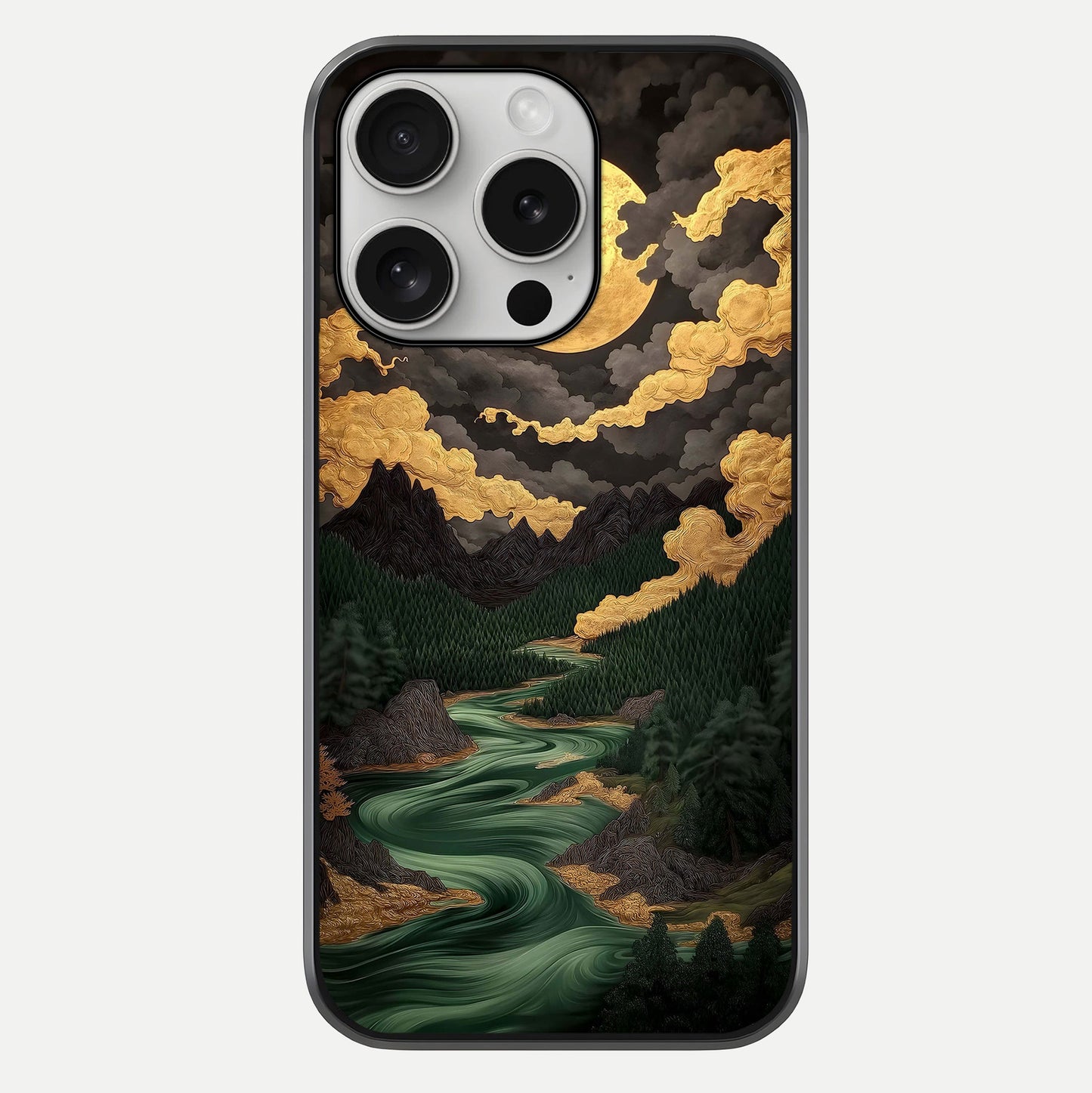 Golden River Moon Glass Case For iPhone 16 Pro by Custom World