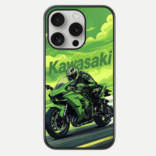 Green Kawasaki Glass Case For iPhone 16 Pro by Custom World