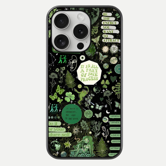 Green Moon Energy Glass Case For iPhone 16 Pro by Custom World