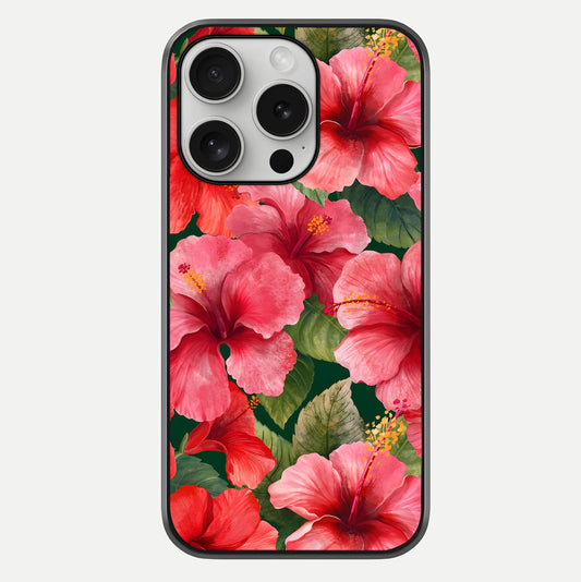 Hibiscus Pattern Glass Case For iPhone 16 Pro by Custom World