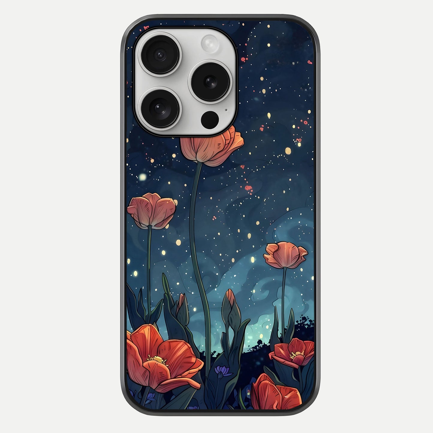Midnight Tulip Glow Glass Case For iPhone 16 Pro by Custom World