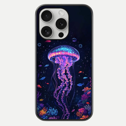 Neon Jellyfish Glass Case For iPhone 16 Pro by Custom World