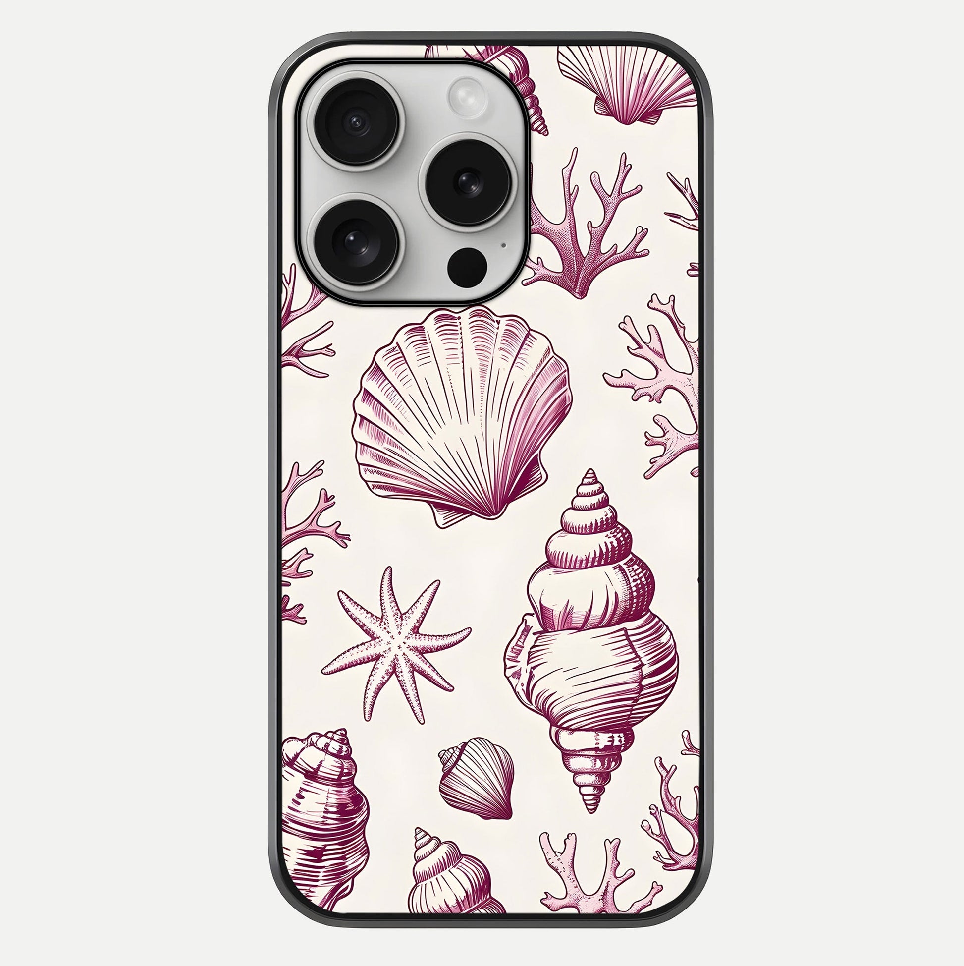 Pink Shells Outline Glass Case For iPhone 16 Pro by Custom World