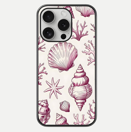 Pink Shells Outline Glass Case For iPhone 16 Pro by Custom World