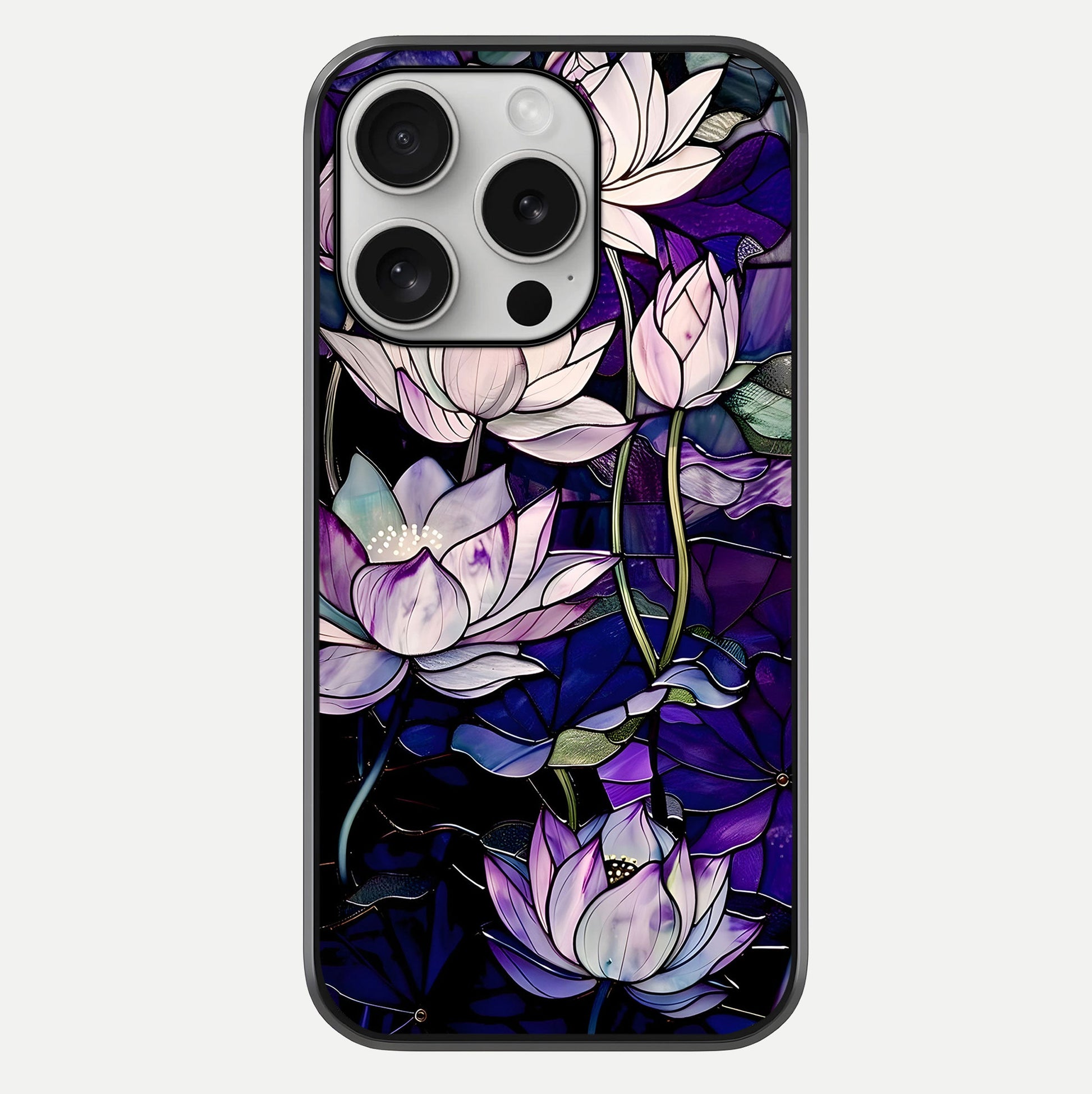 Purple Lotus Pattern Glass Case For iPhone 16 Pro by Custom World