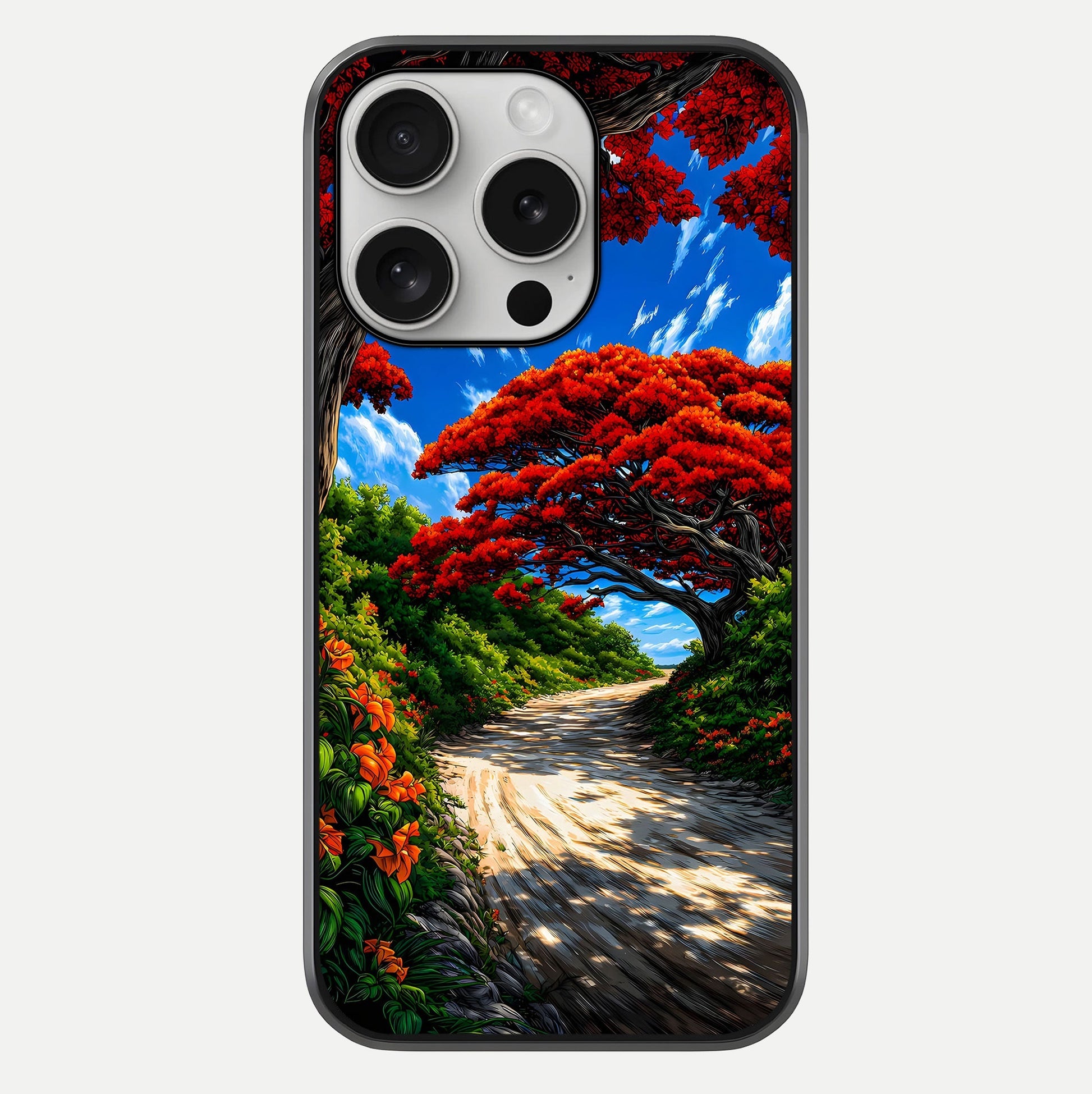 Red Trees Pathway Glass Case For iPhone 16 Pro by Custom World