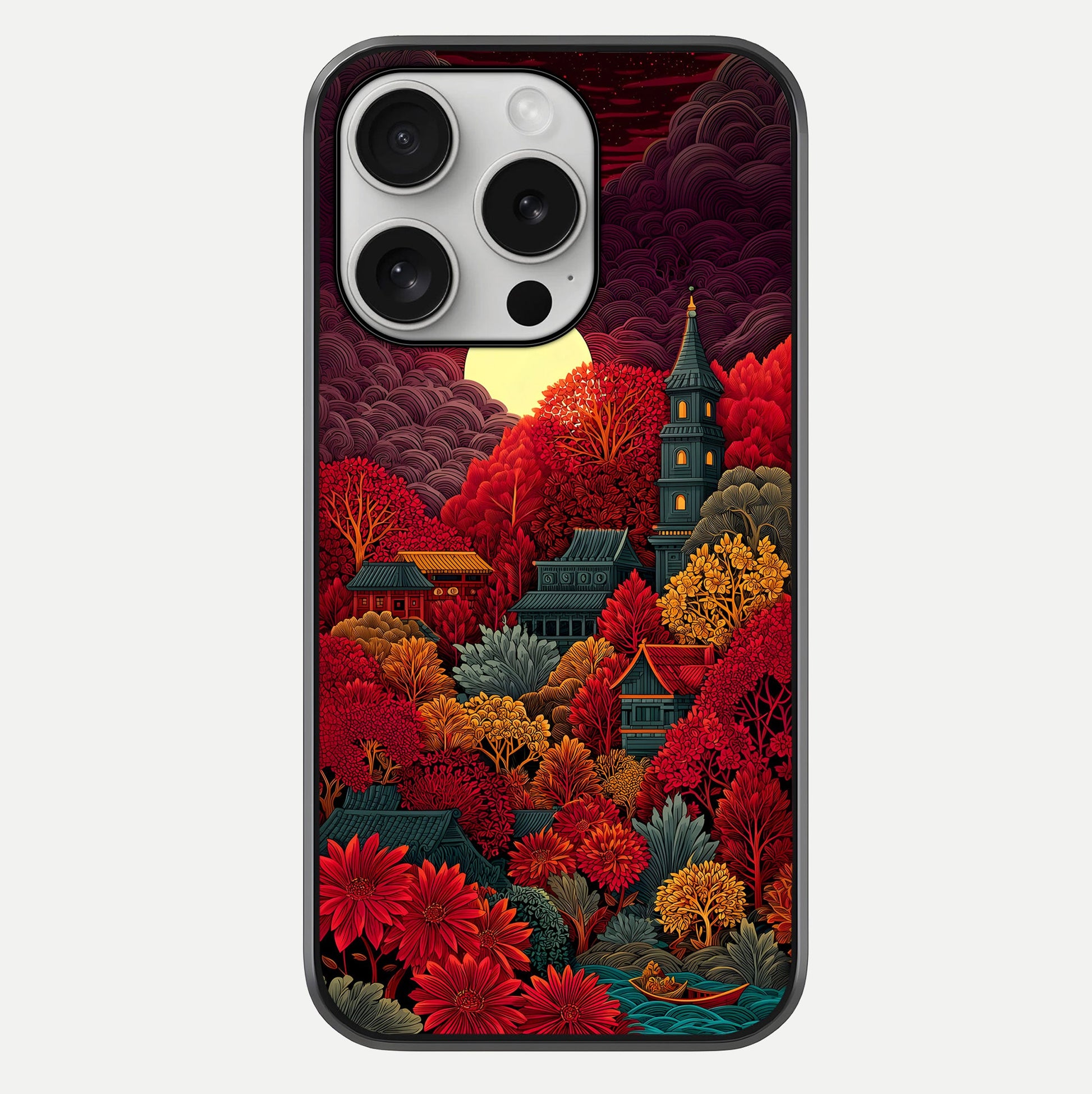 Scarlet Autumn Temple Glass Case For iPhone 16 Pro by Custom World