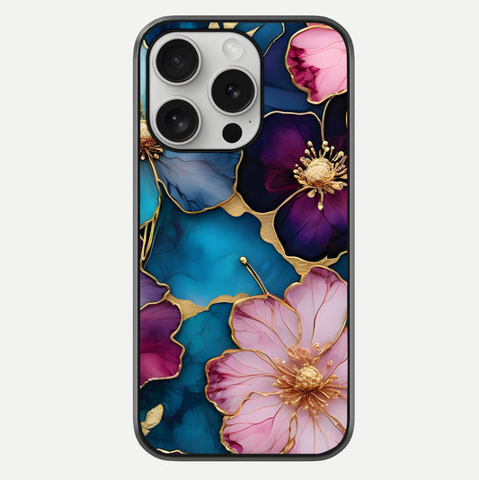 Sparkle Floral Glass Case For iPhone 16 Pro by Custom World