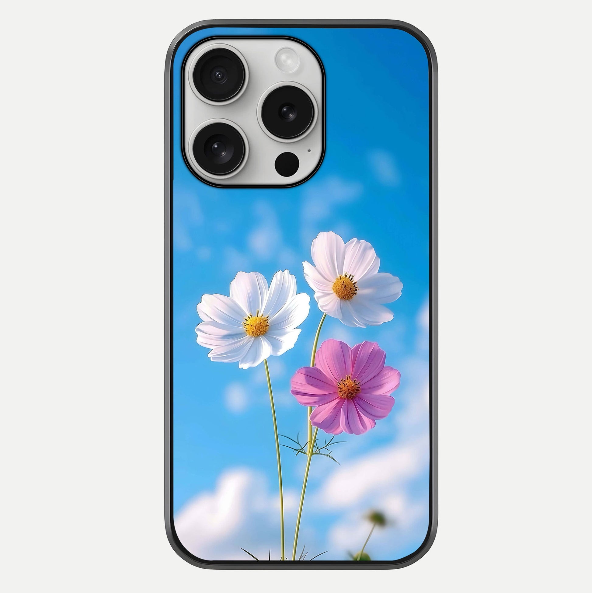 Triple Flowers With Sky Glass Case For iPhone 16 Pro by Custom World