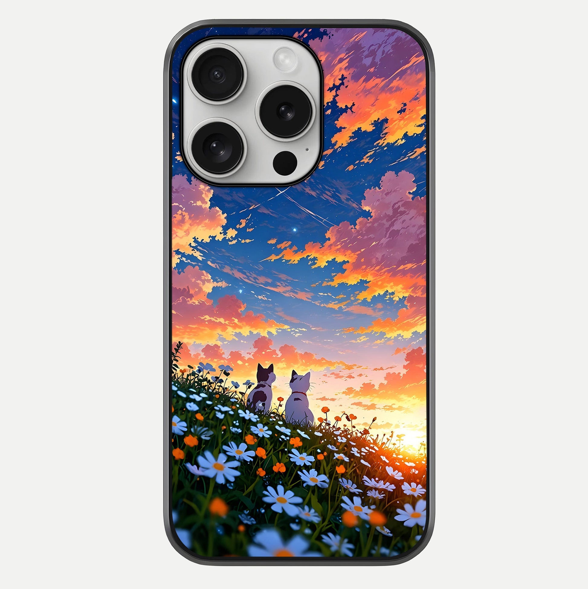 Two Cats Friends Glass Case For iPhone 16 Pro by Custom World