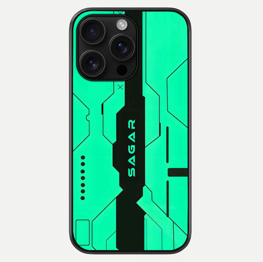 Aqua Tech CYBERPUNK Custom Name Glass Case For iPhone 16 Pro Max by Custom World