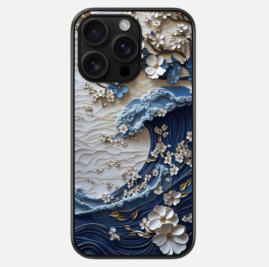 Blossom Wave Art Glass Case For iPhone 16 Pro Max by Custom World