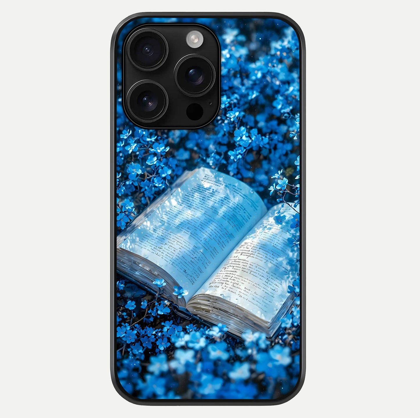 Blue Bloom Tales Glass Case For iPhone 16 Pro Max by Custom World