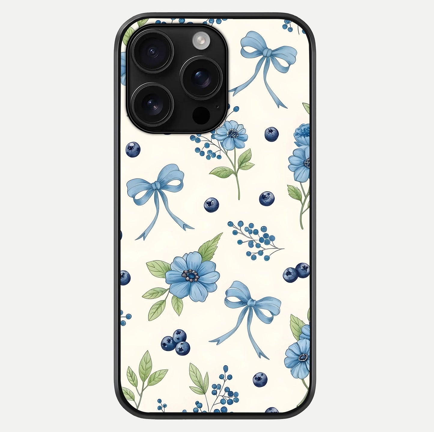 Blue Flower & Bow Glass Case For iPhone 16 Pro Max by Custom World