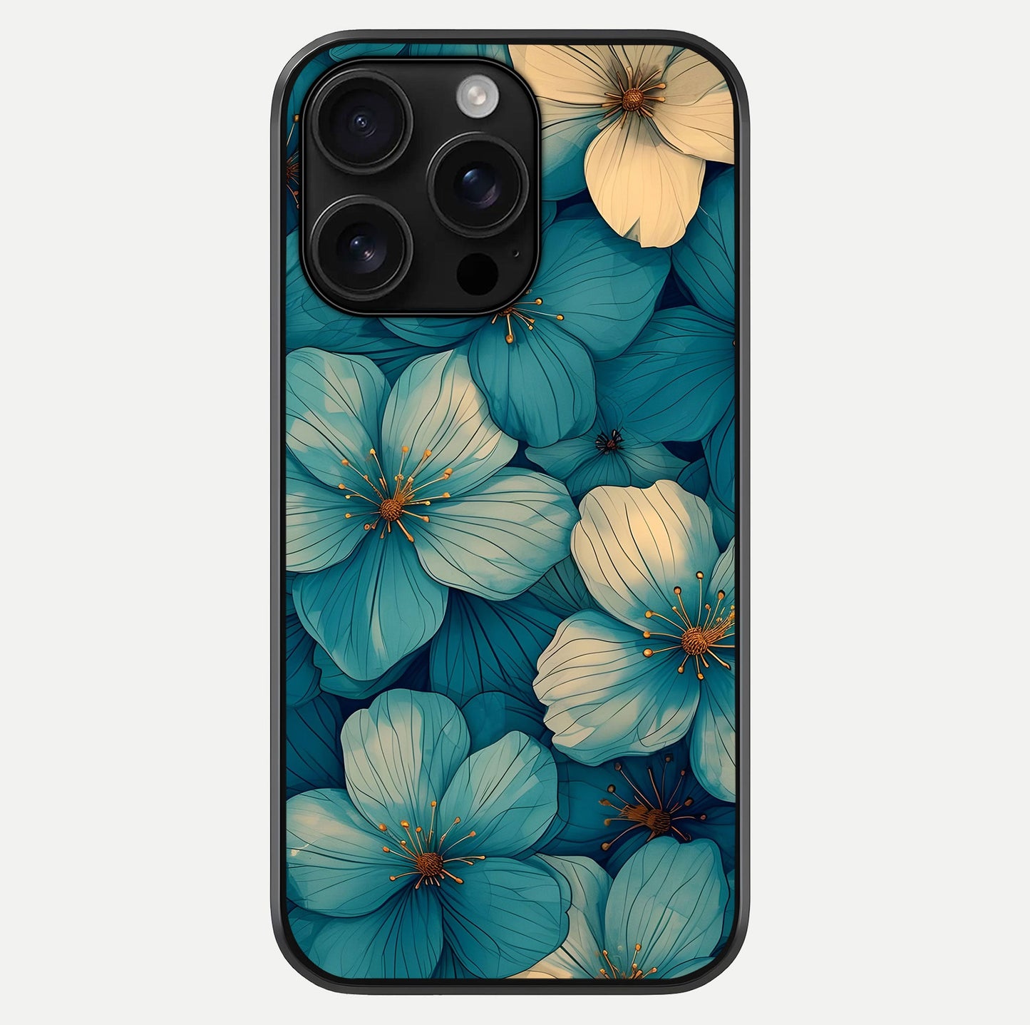 Blue Shade Floral Glass Case For iPhone 16 Pro Max by Custom World