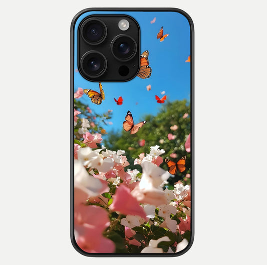 Butterflies In Bloom Sky Glass Case For iPhone 16 Pro Max by Custom World
