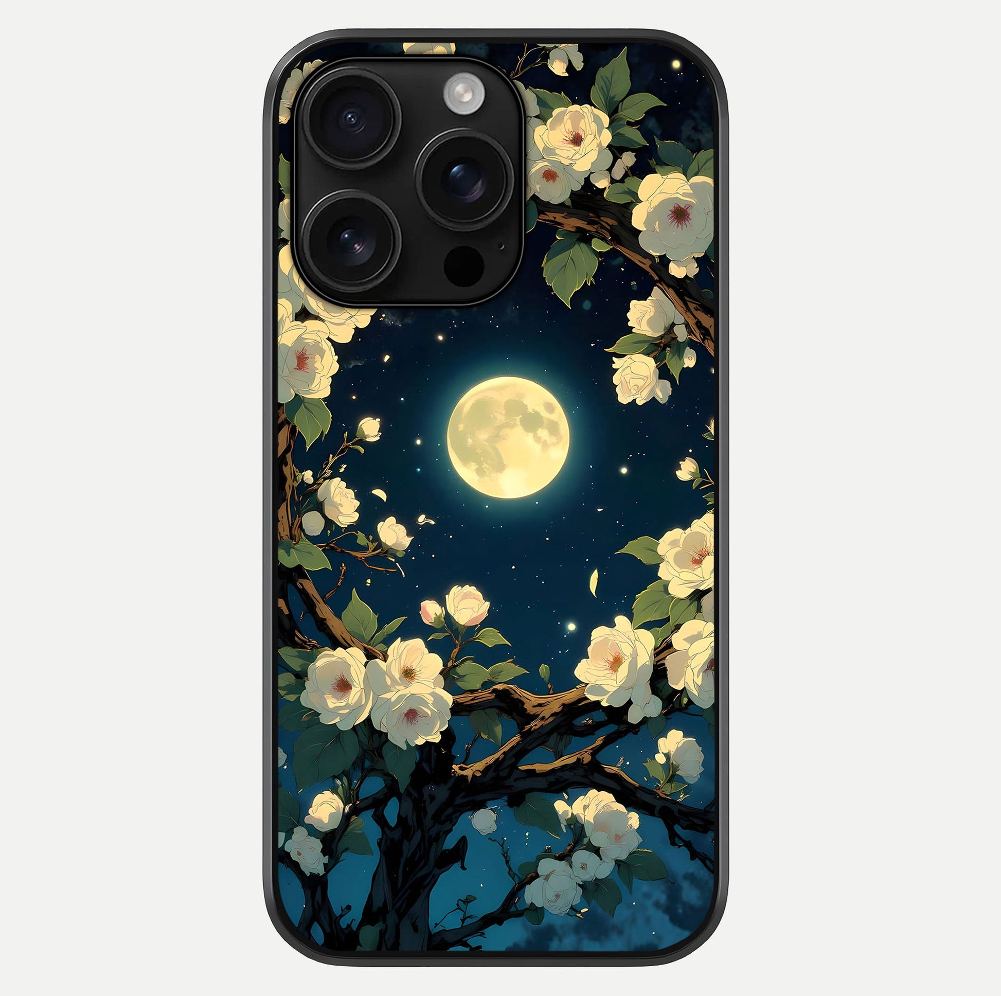 Celestial Moon & Flower Glass Case For iPhone 16 Pro Max by Custom World
