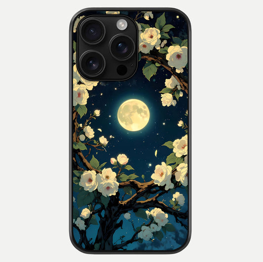 Celestial Moon & Flower Glass Case For iPhone 16 Pro Max by Custom World