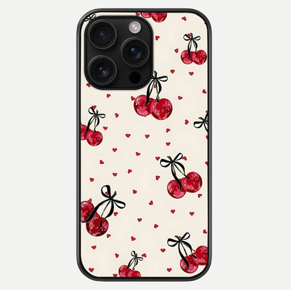 Cherry Heart Bow Glass Case For iPhone 16 Pro Max by Custom World