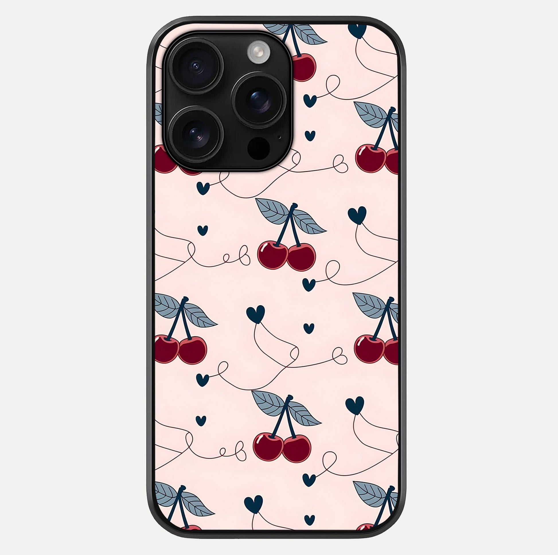 Cherry Heart Line Glass Case For iPhone 16 Pro Max by Custom World