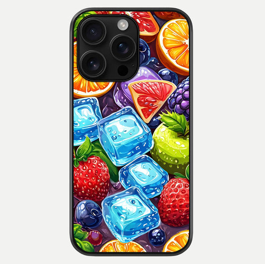 Colorful Fruits With Ice Glass Case For iPhone 16 Pro Max by Custom World