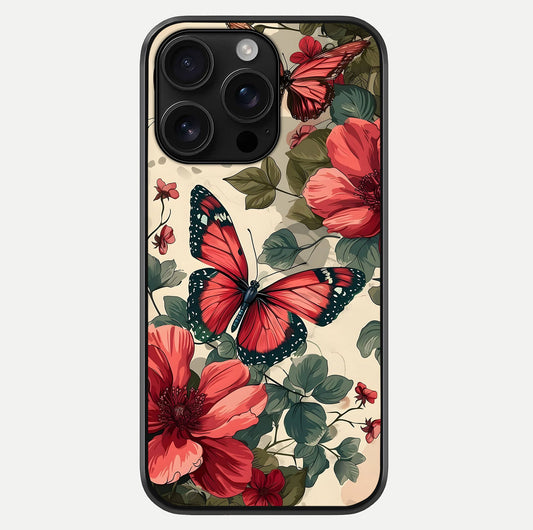 Crimson Butterfly Garden Glass Case For iPhone 16 Pro Max by Custom World
