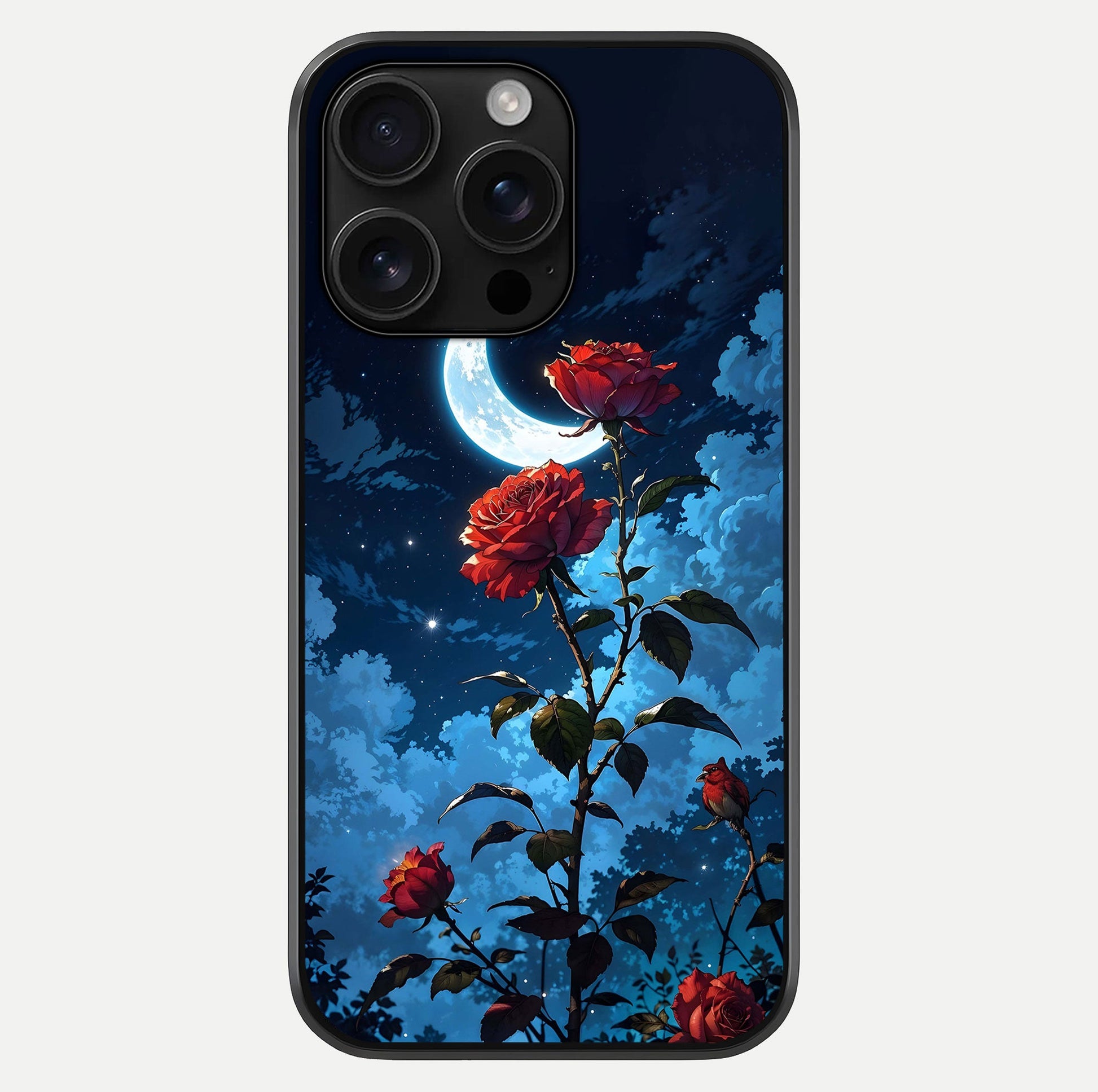 Crimson Rose Moon Glass Case For iPhone 16 Pro Max by Custom World