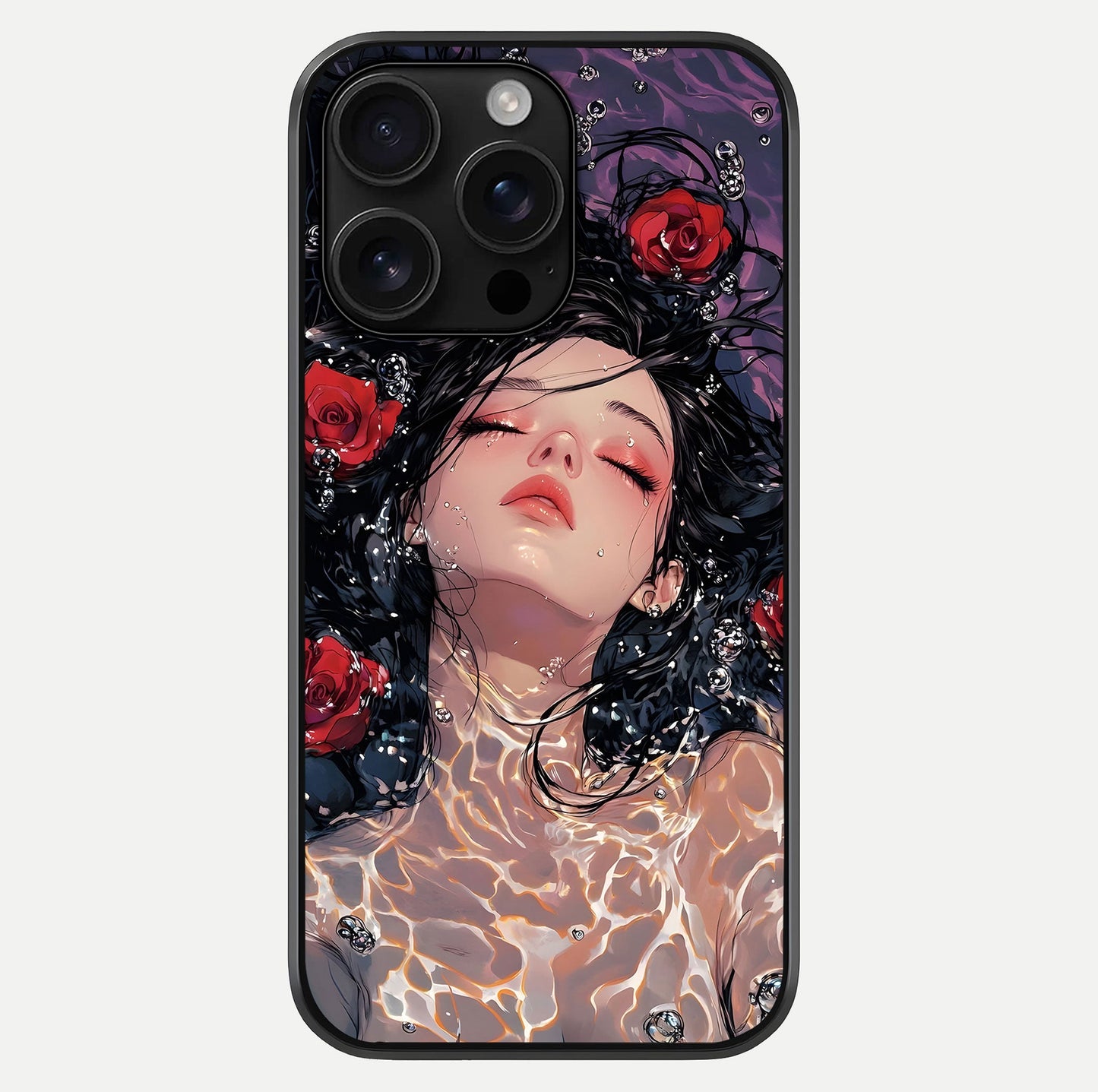 Crimson Rose Serenity Glass Case For iPhone 16 Pro Max by Custom World