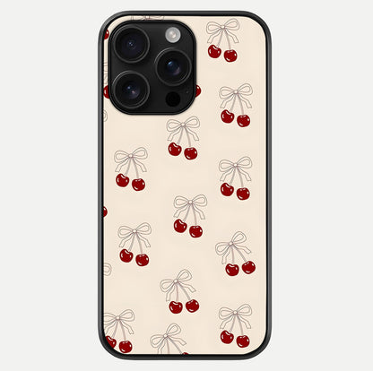 Cute Cherry Pattern Glass Case For iPhone 16 Pro Max by Custom World