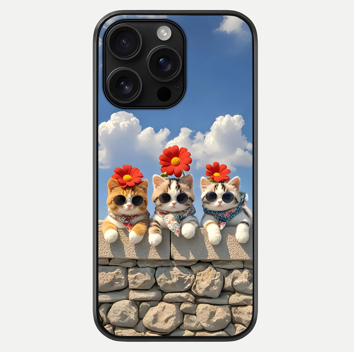 Floral Kitty Squad Glass Case For iPhone 16 Pro Max by Custom World