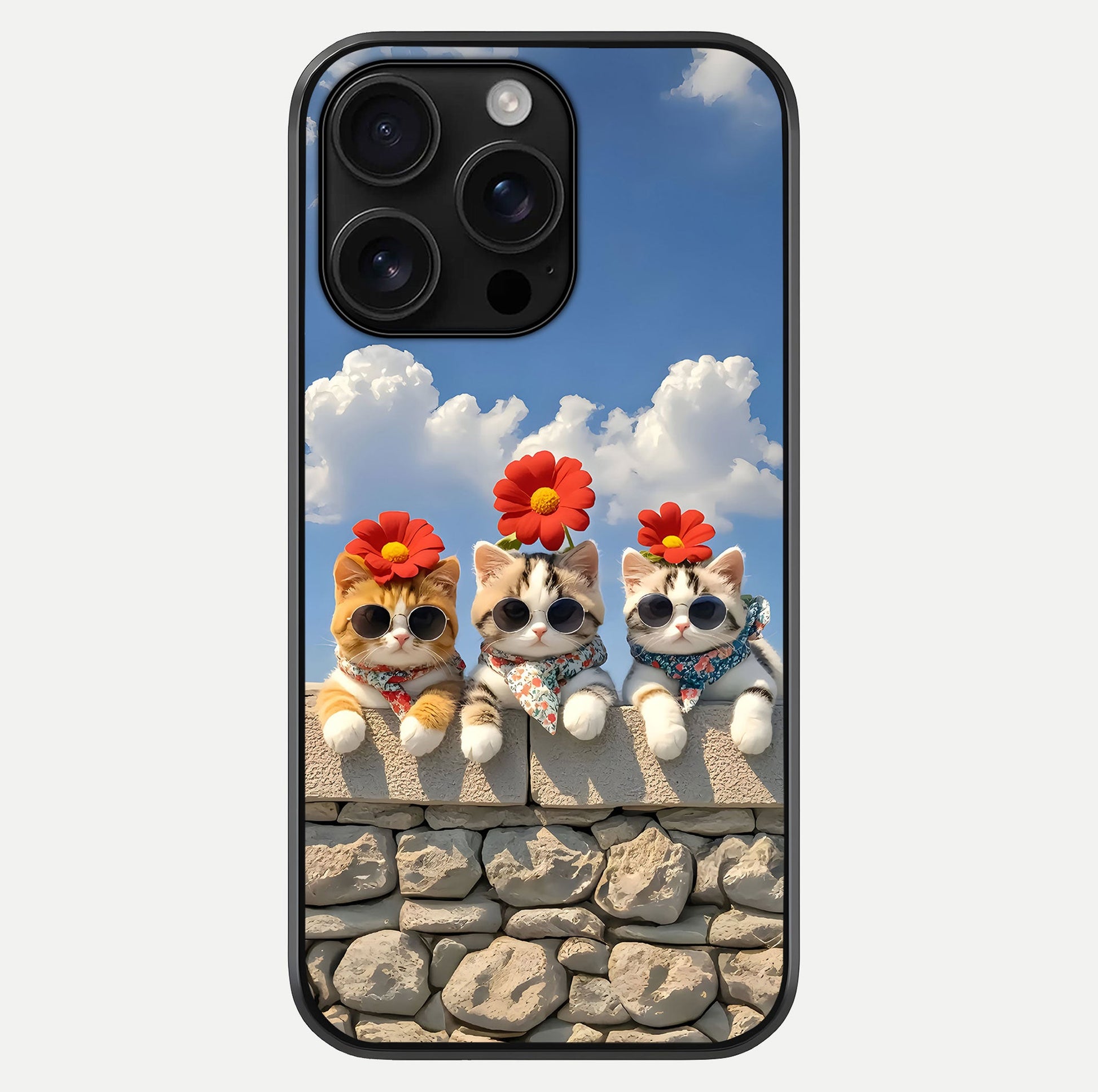 Floral Kitty Squad Glass Case For iPhone 16 Pro Max by Custom World