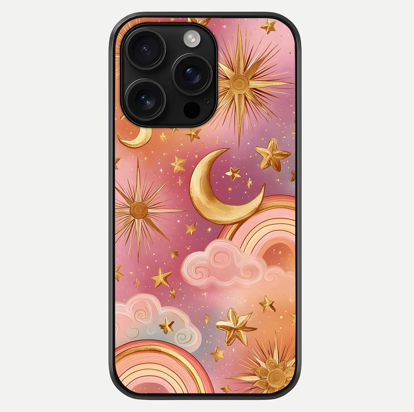 Golden Celestial Dreams Glass Case For iPhone 16 Pro Max by Custom World