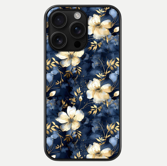 Golden Midnight Bloom Glass Case For iPhone 16 Pro Max by Custom World